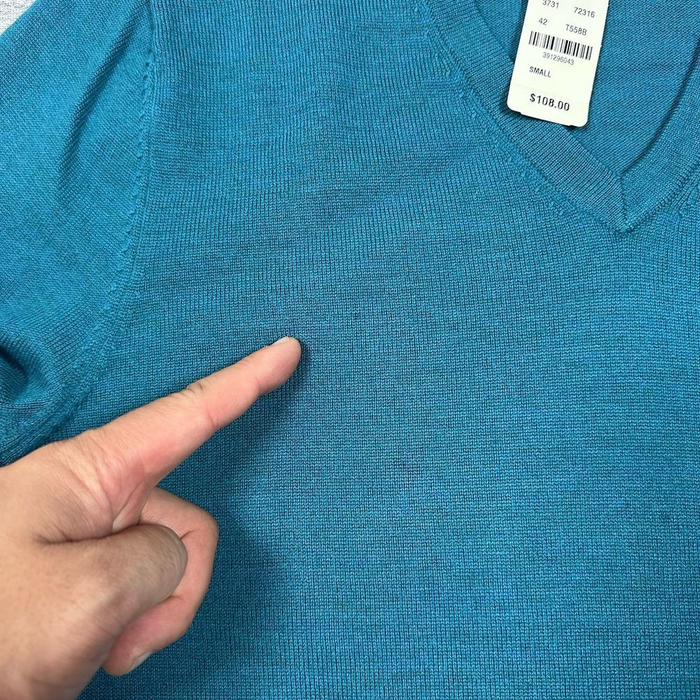 Brooks Brothers Sweater Mens Size Small Blue Merino Wool Blend V-Neck Preppy - Picture 3 of 10